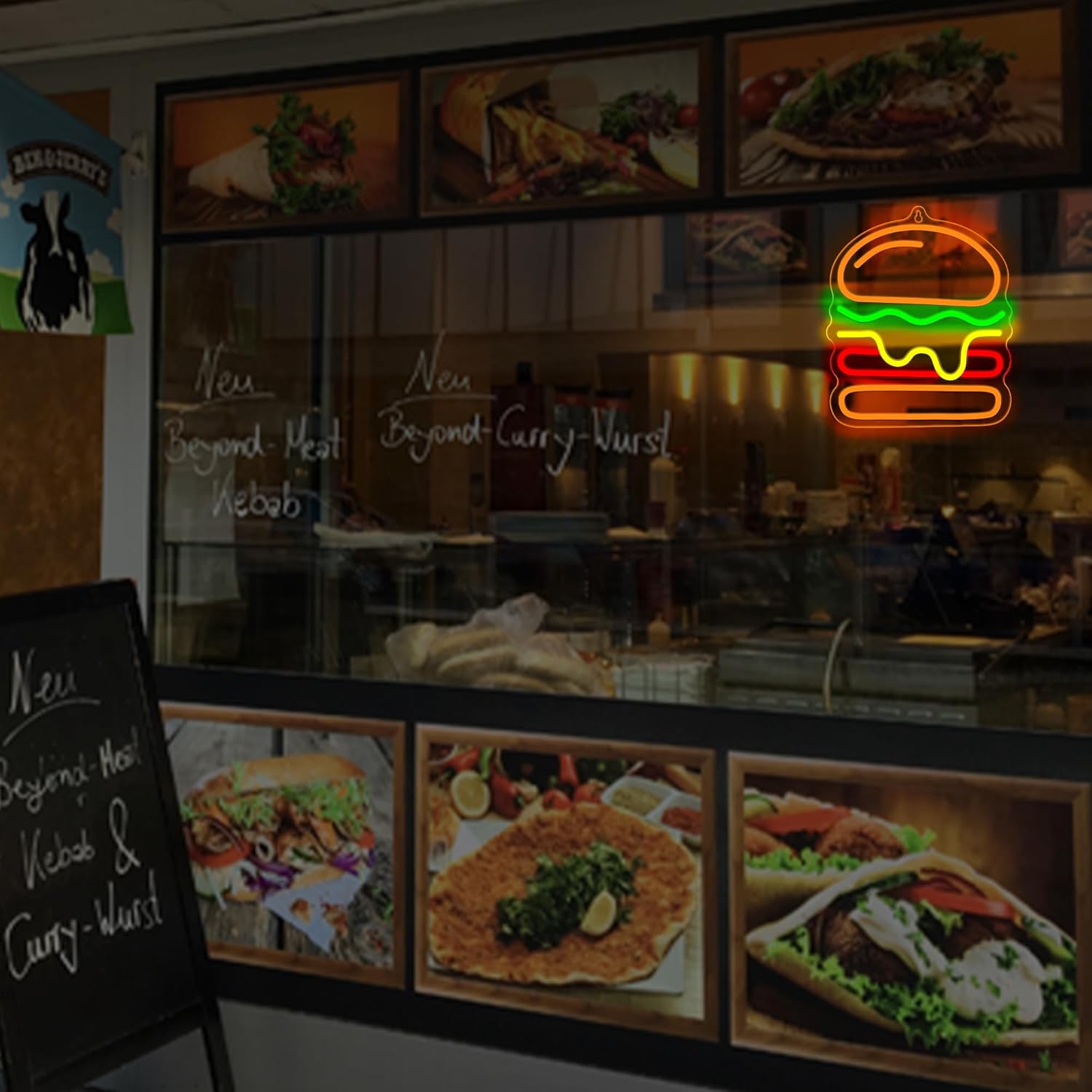 Burger Neon Sign with Layered  - огляд і ціна Commercial Kitchen Walls